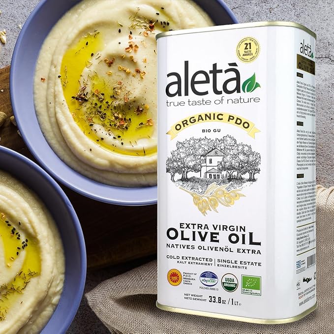 Aleta Farms Olive Oil Extra Virgin, USDA Organic, Single Estate PDO Polyphenol Rich Olive Oil, Cold Pressed, Global Gold Awards, EVOO, Kosher. 33.8 Fl Oz (Pack of 1)