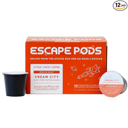 Stone Creek Coffee Medium Roast Escape Pods, Ground Coffee Pods – (12 Count, Pack of 1) – Smooth and Sweet with Fruity & Chocolate Tasting Notes - Cream City