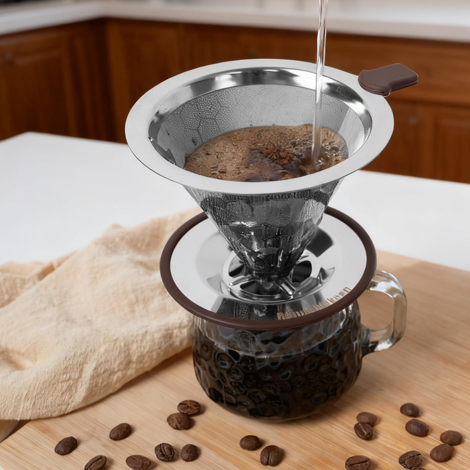 Roogaluckeep Pour Over Coffee Maker, Reusable Stainless Steel Filter