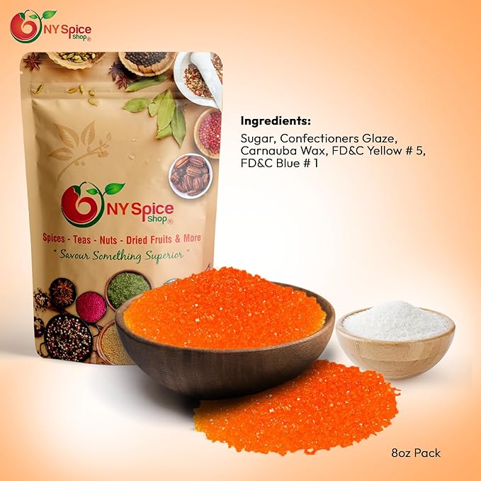NY Spice Shop Orange Sanding Sugar - 8 Ounce Sweet Colorful Edible Sprinkles For Candy Dish - Sugar Sprinkles For Cake Decorating Cookies Basket & Dishes