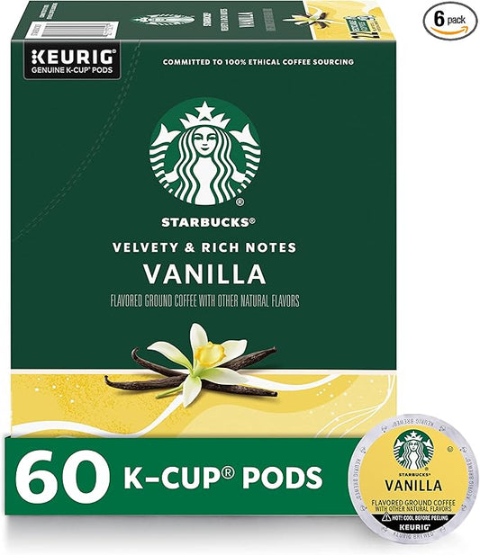 Starbucks K-Cup Coffee Pods, Vanilla Flavored Coffee, Naturally Flavored, 100% Arabica, 6 boxes (60 pods total)