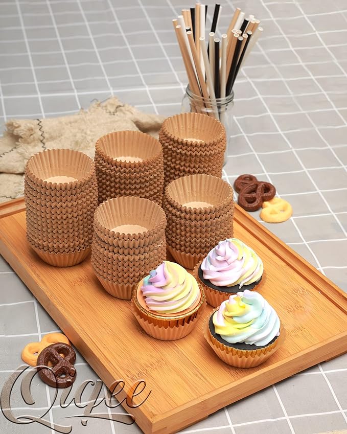 qiqee 600 Count Mini Cupcake Liners Natural Muffin Liners Food Grade Brown Baking Cups Paper No Smells竊늆mall Sizeç«?"<div>