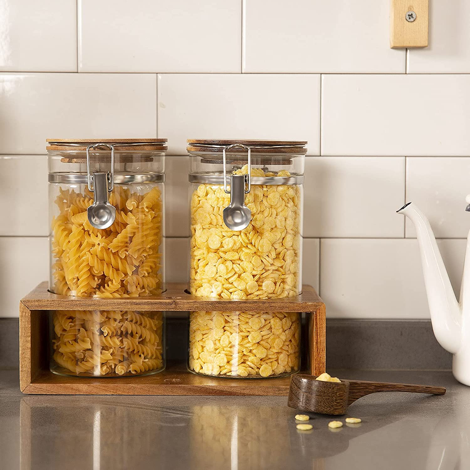 Yangbaga Coffee Canister with Shelf: 2P 45OZ Glass Airtight Coffee Holder