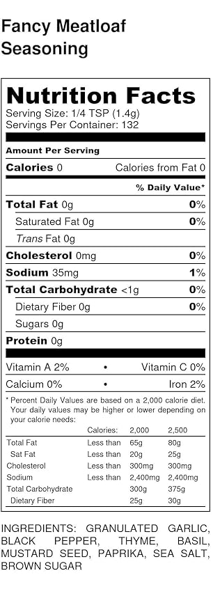 Premium | Fancy Meatloaf Seasoning | Large Shaker | Calorie Free | Saturated Fat Free | Cholesterol Free | Crafted in Small Batches | Enhance Your Classic Meatloaf with Flavor!