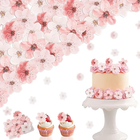 50pcs Edible Flowers Cake Decorations ??Flower Cupcake Toppers, Edible Flowers Cherry Blossoms Cake Topper Cupcake Toppers Decorations for Wedding Birthday Party