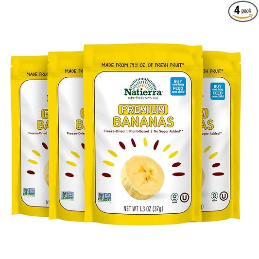 NATIERRA Premium Freeze-Dried Bananas | Non-GMO & Vegan | 1.3 Ounce (Pack of 4)