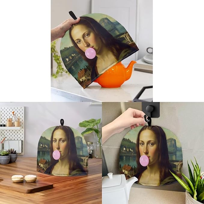 The Mona Lisa Teapot Tea Pot Dust Cover Teapot Cozies Insulation and Keep Warm Kitchen Accessory for Home Kitchen Office Holiday Party D챕cor