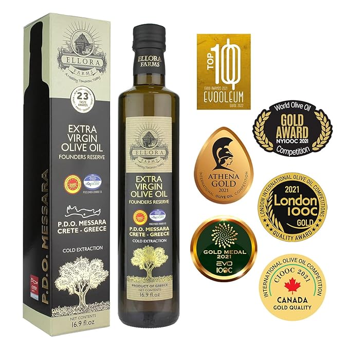 Ellora Farms, Greek Extra Virgin Olive Oil, Certified Single Estate, First Cold Press, Bottle Gift Box 17 FL oz., Pack of 4