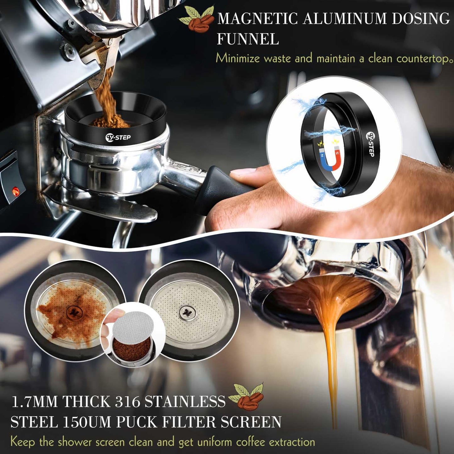 Y-Step 8 Pcs Espresso Accessories Kit, 51mm Espresso Tamper Kit Espresso Tools Barista Kit &