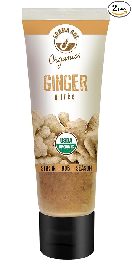 Aroma One Ginger Puree Paste - Organic Herb Concentrate for Cooking, Seasoning & Sauces - Fresh Flavor Enhancer, Non-GMO, Gluten-Free, Vegan - Easy Squeeze Tube, Kitchen Must-Have - 80g (2-Pack)