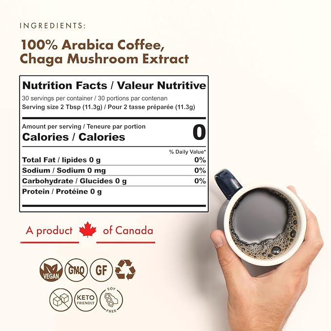Sollo Infused Instant Chaga Mushroom Coffee Sticks (24 Servings) Memory & Clarity Support, 100% Chaga, Medium-Dark Roast, Arabica Freeze Dried Coffee in Single Serve Sticks.