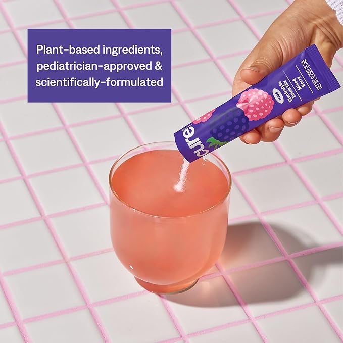 Cure Hydration - Kids Electrolyte Drink Mix | Plant-Based Pediatrician Formulated Rehydration | No Added Sugar, FSA-HSA, Non-GMO, Gluten-Free, No Artificial Flavors | Box of 6 Packets - Mixed Berry