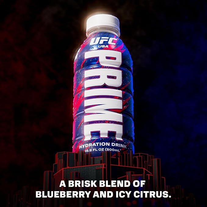 PRIME Hydration UFC, Sports Drinks, Electrolyte Enhanced for Replenishing Fluids, 250mg BCAAs, B Vitamins, Antioxidants, Low Sugar, 16.9 Fl Oz, 12 Pack