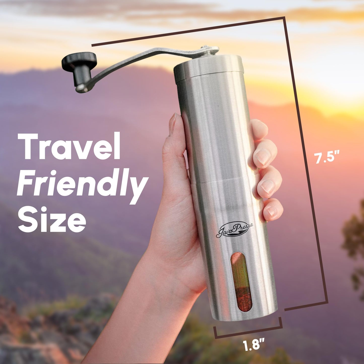 JavaPresse Manual Stainless Steel Coffee Grinder - 18 Adjustable Settings, Portable Conical Burr