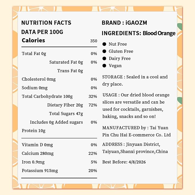 iGAOZM Dehydrated Blood Orange Slices,7.05oz/200g,Dried Blood Orange Slices for Cocktails,No Sugar Added,Dried Citrus Fruit,Dry Orange Wheels For Drink,Cake Decoration,Baking,Crafts