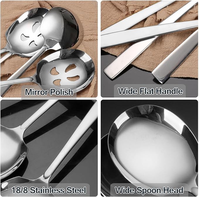 Large Serving Spoons Set Stainless Steel 12 Inch Slotted Spoon and Serving Spoon Serving Utensils for Buffet Catering Dishwasher Safe(2-pieces, Silver)