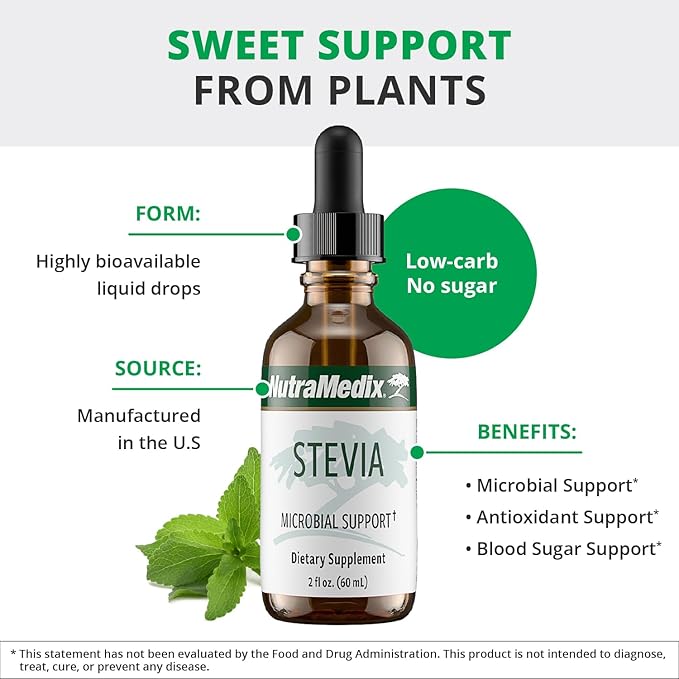NutraMedix Sweet Leaf Stevia Liquid Drops - Sugar Free Sweetener from Pure Stevia Leaf Extract for Microbial Support - Low Carb, No Added Sugar (2 oz / 60 ml)