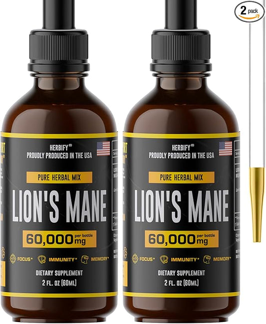 HERBIFY Lions Mane - Lions Mane Mushroom Supplement- Lions Mane Tincture - Immune Support - Lions