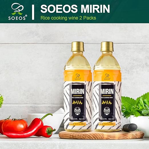 Soeos Mirin Cooking Wine, 16.9 fl oz (2 * 500ml) Pack of 2, Traditional Rice Wine, Authentic Natural Sugar Cooking Wine, Sweet Rice Wine for Cooking and Condiments, Premium Mirin Cooking Wine.