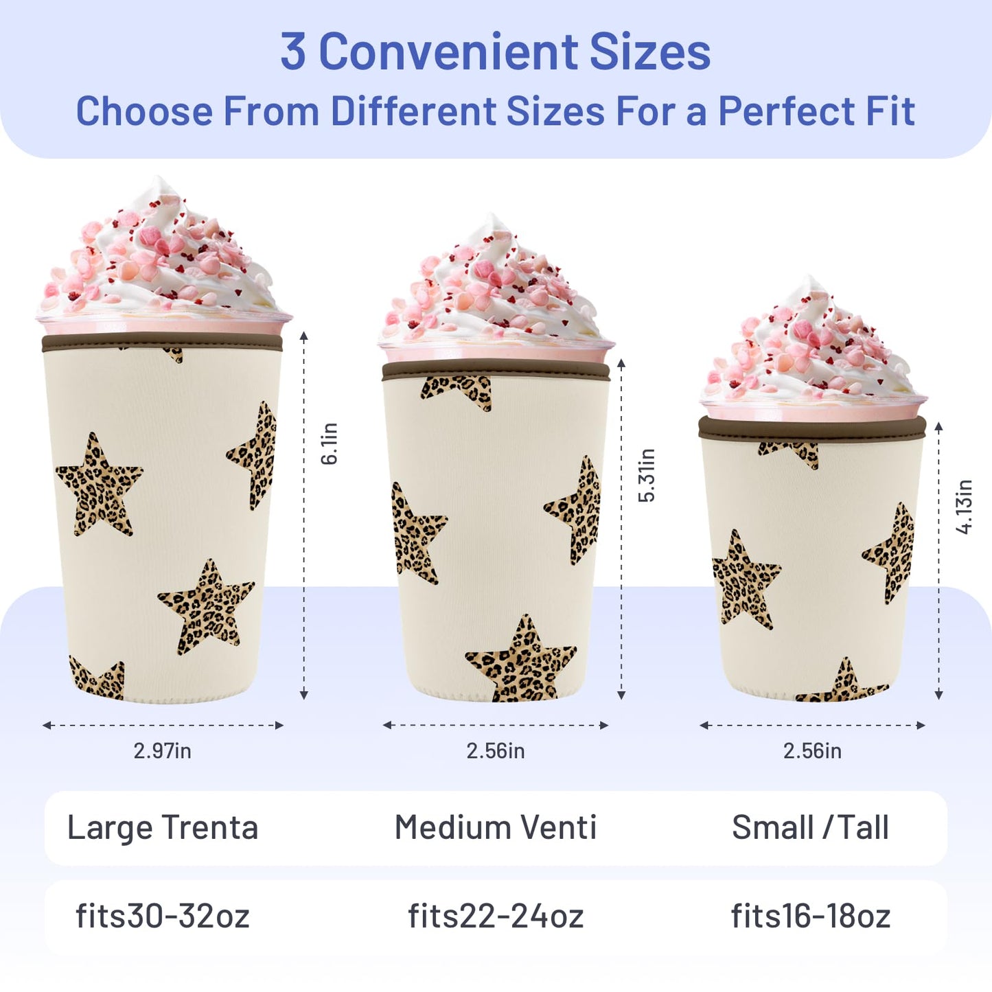 Puresora Iced Coffee Sleeve Reusable Cup Sleeves for Cold Drinks Neoprene Plastic Cup Covers for