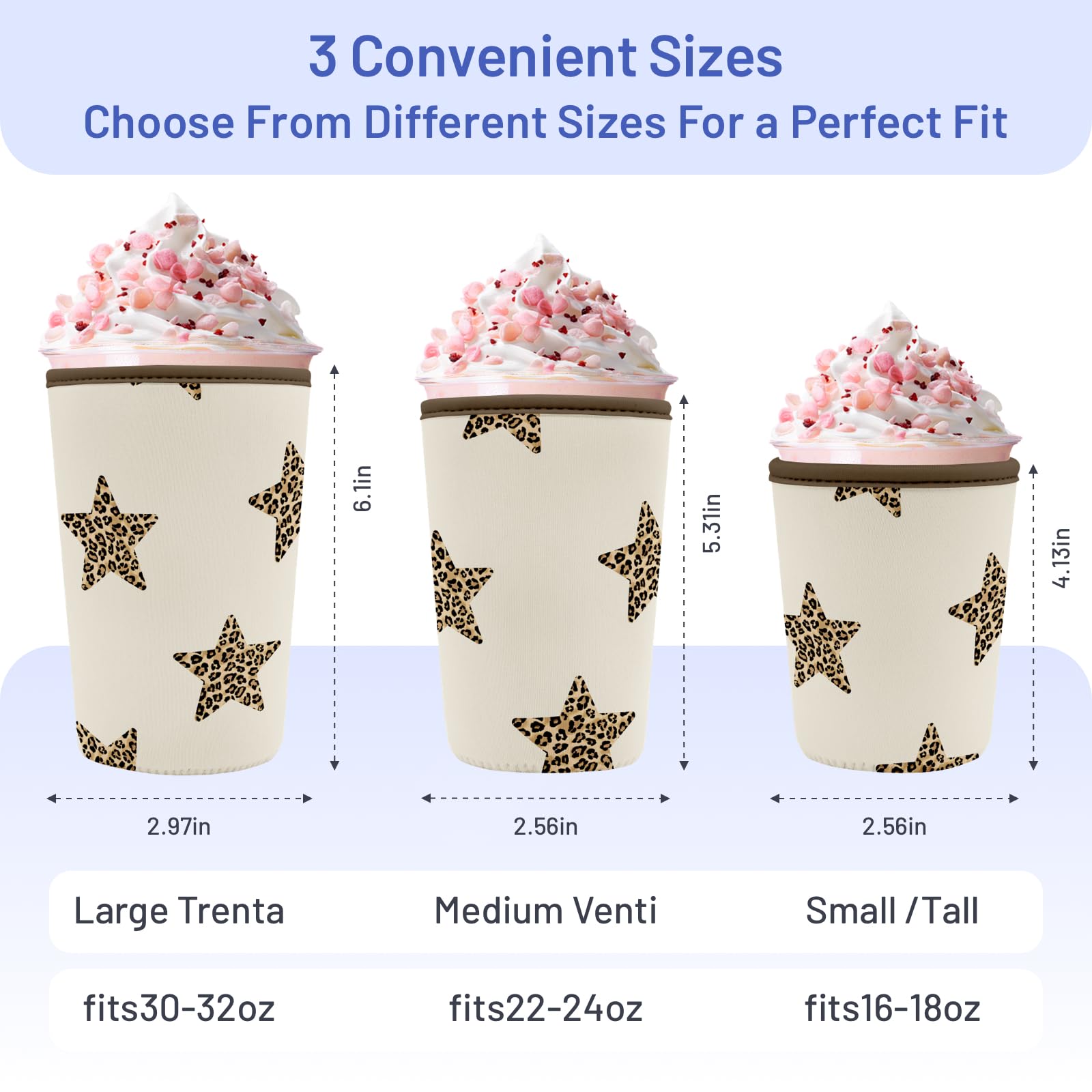 Puresora Iced Coffee Sleeve Reusable Cup Sleeves for Cold Drinks Neoprene Plastic Cup Covers for