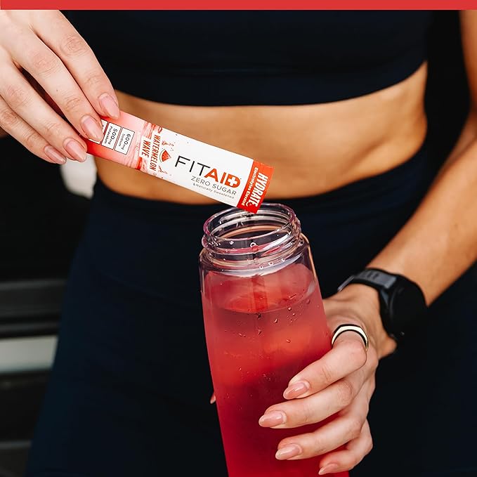 FITAID Hydrate Clean Electrolyte Mix, Zero Sugar, Balanced Electrolyte Ratios: 600mg Sodium, 500mg Potassium, 125mg Magnesium, Watermelon Wave, For Exercise & Active Hydration, 30 Sticks