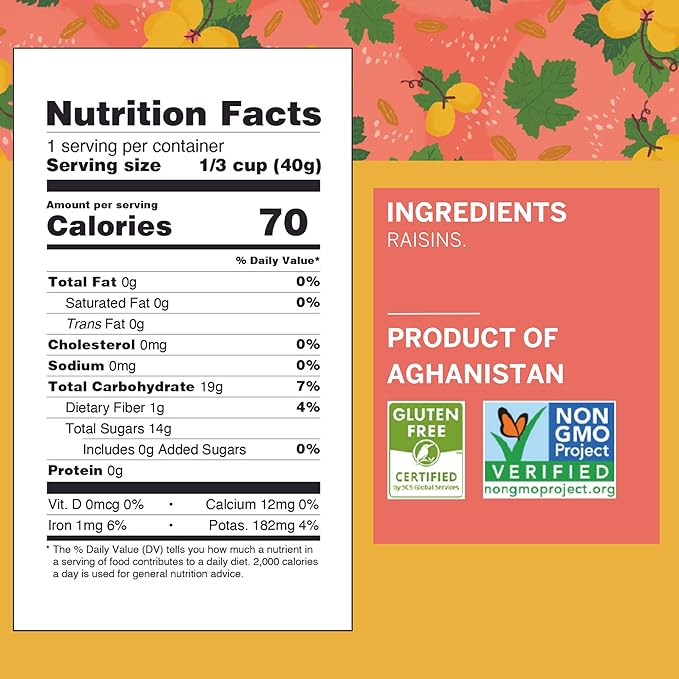 Ziba Foods Kishmish Raisins | Non-GMO, Vegan, Whole 30 Friendly & Paleo | Superfood Naturally High in Fiber, Iron and Immune Boosting Antioxidants, Pack of 6