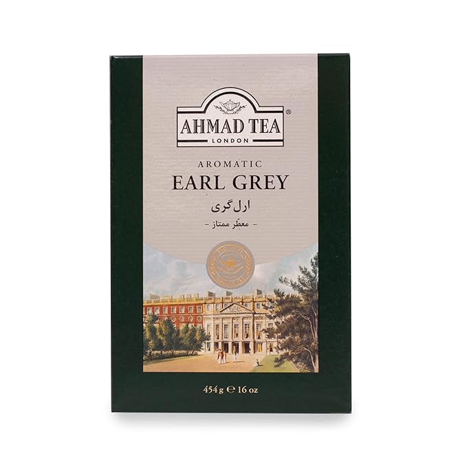 Ahmad Tea Black Tea, Earl Grey Aromatic Loose Leaf, 454g - Caffeinated and Sugar-Free