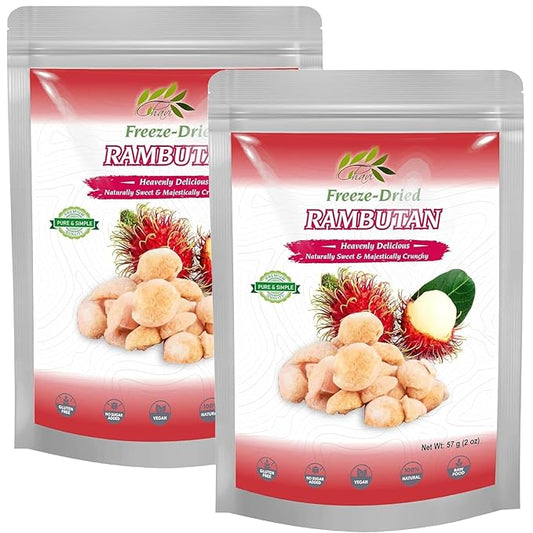 CHAVI Freeze-Dried Rambutan | 4 oz | Pack of 2 x 2 oz | Healthy 1 Ingredient Superfood Supersnacks - Kids School Snacks - No Added Sugars or Preservatives - Non-GMO, Vegan, Gluten-Free