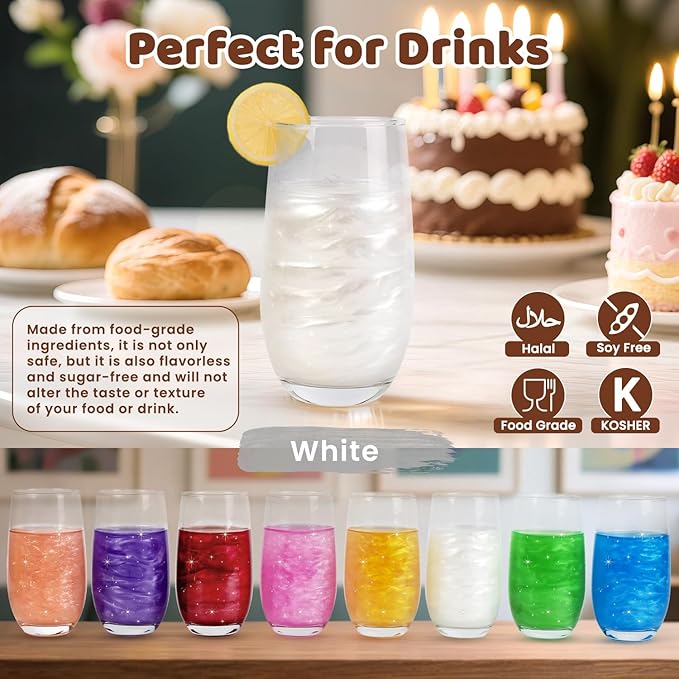 Shimmer White Edible Glitter Spray, 5g Food Grade, Edible Glitter for Drinks, Luster Dust for Cake Decorating, Baking, Cocktails, Chocolate, Strawberry