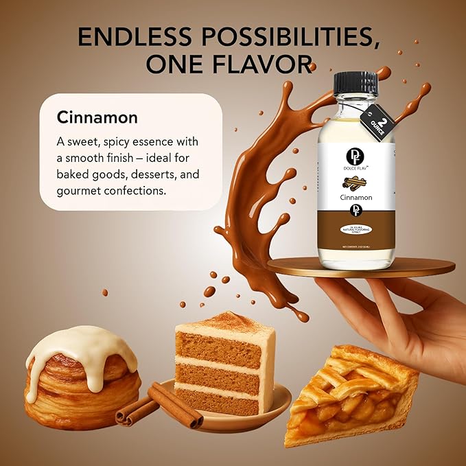 Dolce Flav Natural Cinnamon Extract Oil 2 oz ??Kosher, Sugar-Free, Concentrated Spice Flavor for Candy, Chocolates & Desserts, Includes Measured Dropper