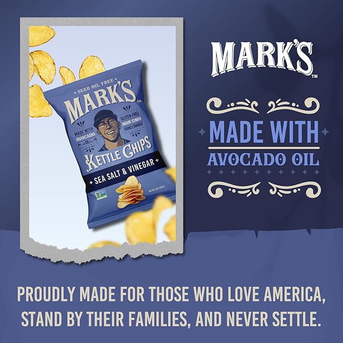 MARK???Kettle Cooked Avocado Oil Potato Chips, Sea Salt & Vinegar ??Seed Oil & GMO Free | Sea Salt and Vinegar, 5 oz (Pack of 3) | Gluten Free, Non-GMO, Chips for Clean & Healthy Snacking