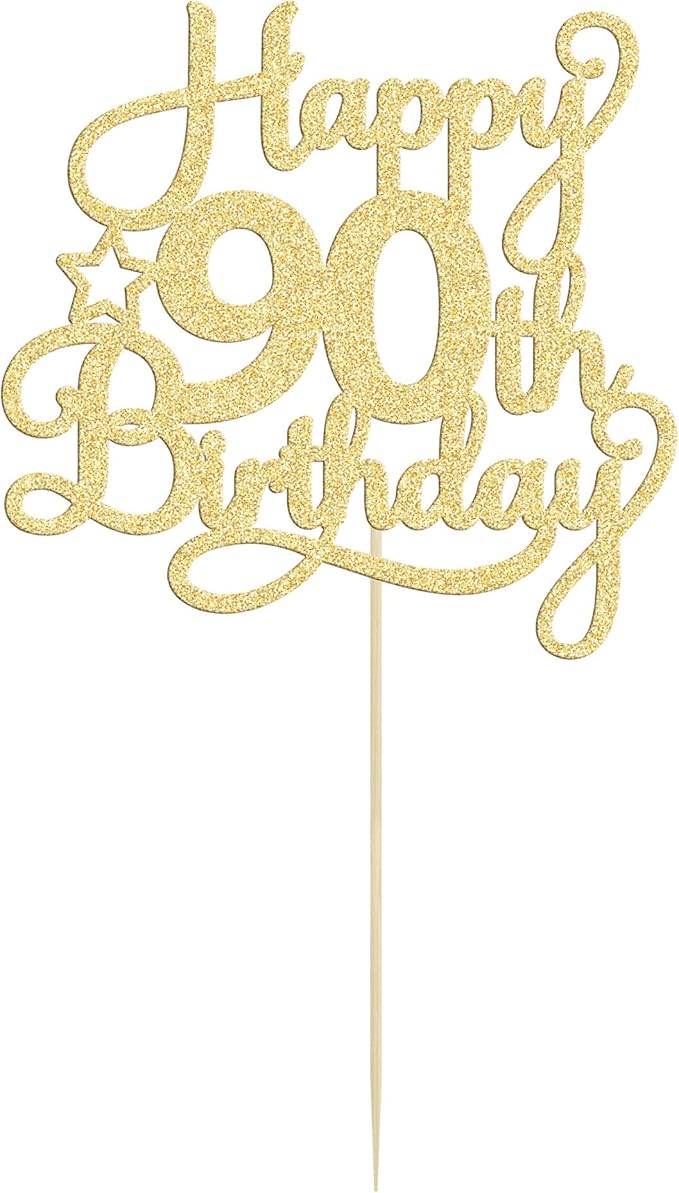 1 Pack Happy 90th Birthday Cake Topper Gold Glitter 90 & Fabulous Cheers to 90 Years Old Birthday Cake Pick for Celebrating 90th Birthday Anniversary Party Cake Decorations Supplies