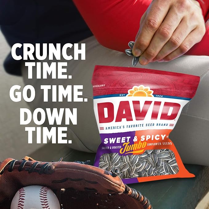 DAVID Roasted and Salted Jumbo Sunflower Seeds, Sweet and Spicy Flavor, 5.25oz.