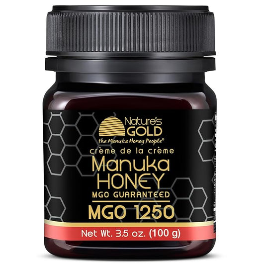Nature’s Gold Raw Manuka Honey, Certified High MGO | Authentic MGO, 100% Pure Genuine Traceable Hive to Home, MGO 1250+, 3.5 Ounce (Pack of 1)