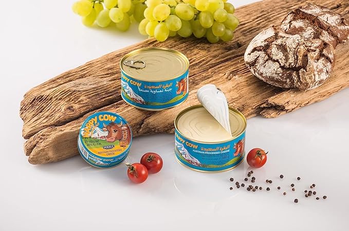 Happy Cow Halal Austrian Processed Cheese 4 OZ (113g) Easy Open Can, Rich Cheddar Flavor, Long Shelf Life, Perfect for Cooking, Snacking, Camping