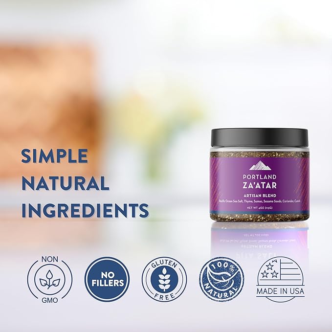 Portland Salt Co. Za?™atar Spice Blend w/Sea Salt ??Signature All-Purpose, Middle Eastern Seasoning & Rub - Non-GMO, 4 Oz (Pack of 1)