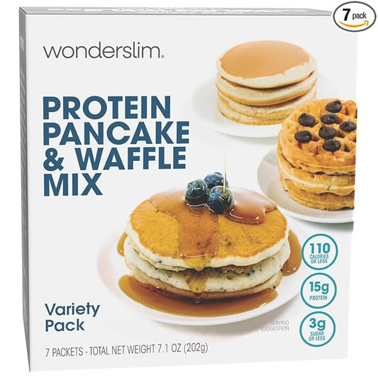 Wonderslim Protein Pancake & Waffle Mix, Variety Pack, Low Sugar & Low Calorie (7ct)