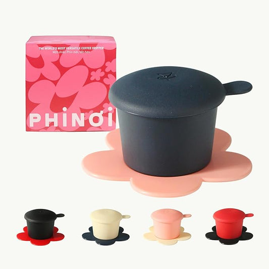 ??Vietnamese Coffee Dripper ??MIX COLORS ??Pour Over Coffee Maker with Flower Design ??Reusable Coffee Filter for Sustainable Brewing (Navy + Pink)