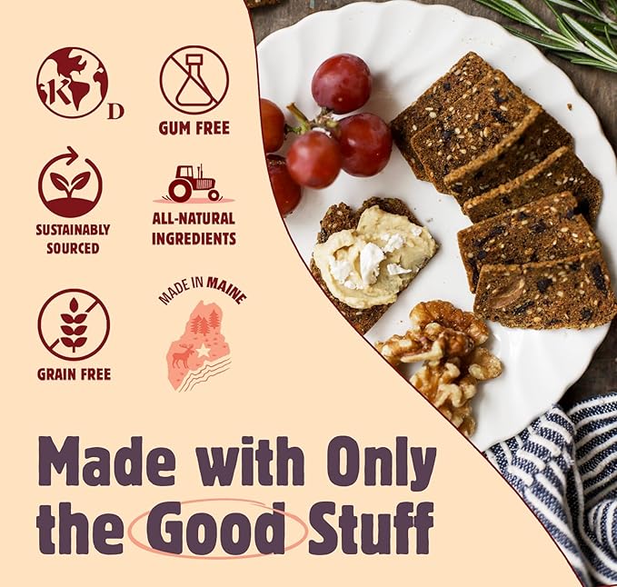 Maine Crisp Olive & Za'atar Crisps, 4 Pack, Gluten Free Crackers - Snack Crackers, Grain Free, Non-GMO - Sweet & Savory Flavor, For Cheese Boards, Salad Toppings & Jams