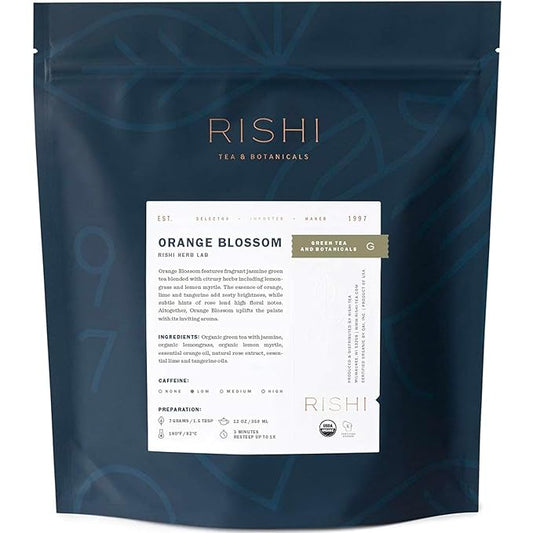 Rishi Tea Orange Blossom Green Tea - Organic, Low Caffeine Loose Leaf, Floral & Naturally Sweet Blend with Tropical Herbs and Citrus - 16 Ounces, 64+ Servings