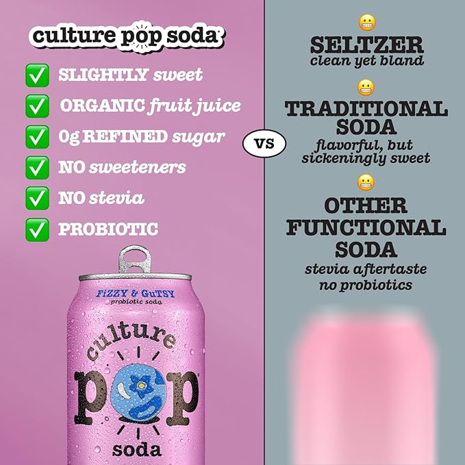 Culture Pop Soda, Wild Berries & Lime, Probiotic Low Sugar Soda, Sparkling Juice Alternative, Non-GMO, Kosher, Gluten-Free, No Stevia (12pk)