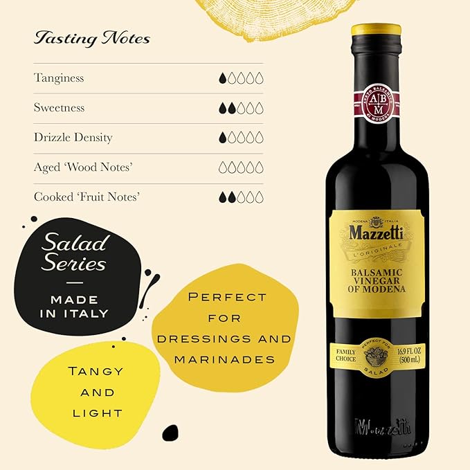 Mazzetti L'Originale Italian Balsamic Vinegar of Modena, Organic & Aged, Yellow Label 2 Leaf 16.9 Ounce