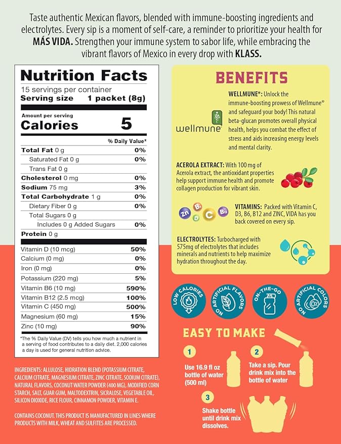 Hydration + Immunity Electrolyte Drink Mix ??Cantaloupe Agua Fresca Flavor | Sugar-Free Powder with Wellmune®, Acerola, Coconut Water & Minerals | 15 Single-Serve Stick Packs, Low Calorie