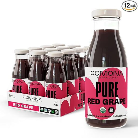 Pomona Organic Juices Pure Grape Juice, 8.4 Ounce Bottle (Pack of 12), Cold Pressed Organic Juice