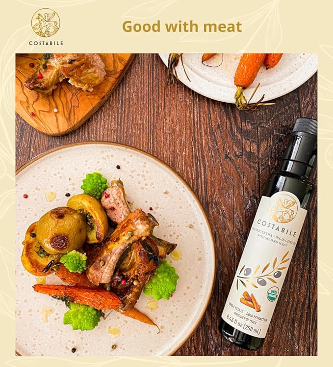 Smoked Olive Oil - Extra Virgin Italian Quality Olive Oil. Ideal for Infusing Rich Smoked Taste into Fish, Meat, Salmon and Cheese Recipes - COSTABILE 8.45 Fl. Oz.
