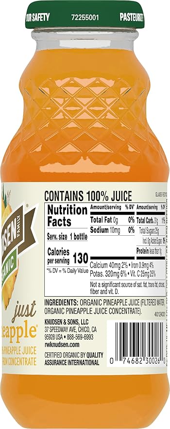 R.W. Knudsen Organic Just Pineapple Juice, 8 fl oz (12 Pack)