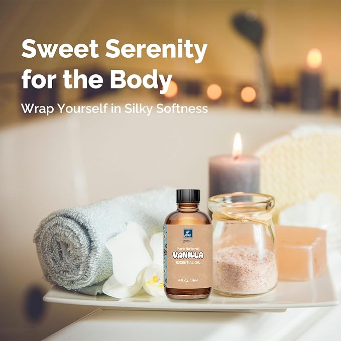 Vanilla Essential Oil 4 Oz, 100% Pure Vanilla Oil for Diffuser, Skin, Hair, Body & Face, Perfume, Sweet Creamy Scent for Relaxation, Aromatherapy & Massage