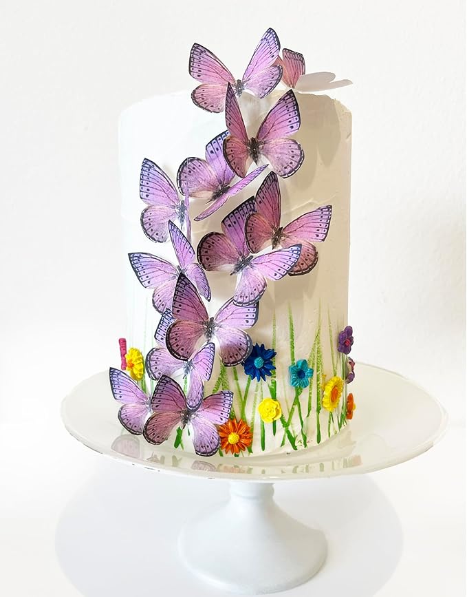 Sugar Robot Edible Butterflies for Cake Decorating- Large Size Butterfly Decorations - Cake Toppers and Cupcake Toppers - Made in the USA - Premium Crafted (Light Purple)