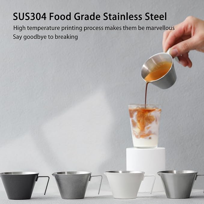 MHW-3BOMBER Espresso Measuring Cup Espresso Shot Cup 2oz Stainless Steel Pouring Cup for Tomato Sauce|Steak Sauce|Desserts|Beverages| (Matte Glossy) G5140